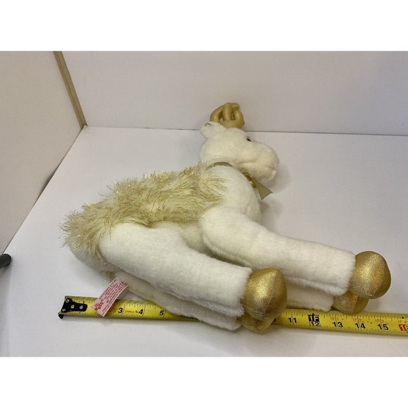 Russ Berrie GLISTEN White & Gold Reindeer‎ Plush 14” Christmas Bells Stuffed - Picture 8 of 8